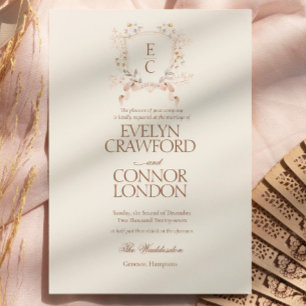 Elegant Rose Blush Floral Crest Wedding Invitation
