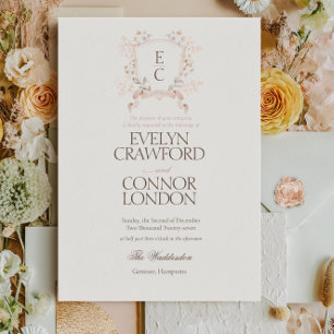 Elegant Rose Blush Floral Crest Wedding Invitation
