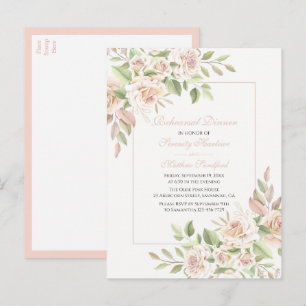 Elegant Rose Blush Pink Floral Rehearsal Dinner  I Invitation Postcard
