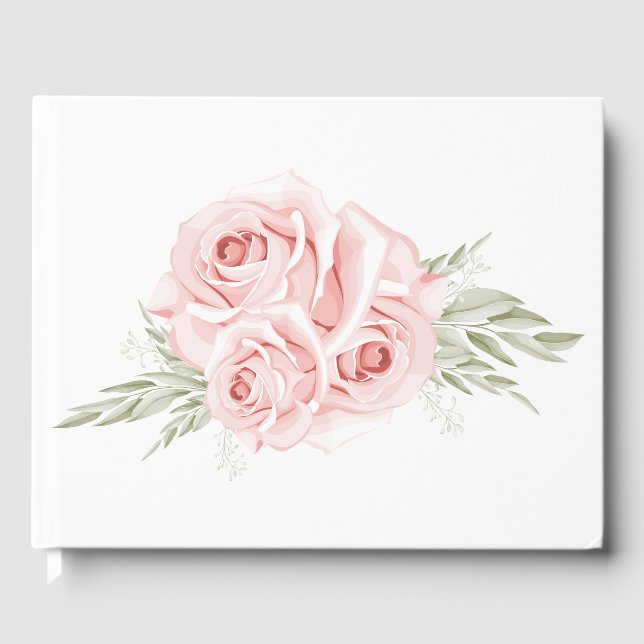 Elegant Rose Blush Pink Floral Wedding Guest Book (Front)