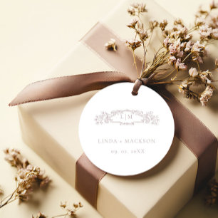 Elegant Rose botanical crest monogram wedding Favour Tags