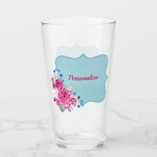 Elegant Rose Bouquet Baby Blue Personalise Glass
