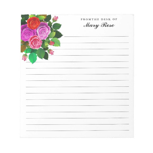 Elegant Rose Bouquet Flowers Personalised Notepad (Front)