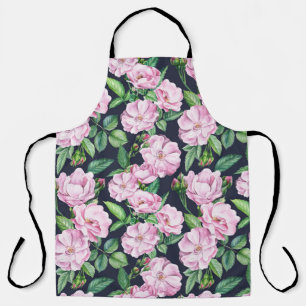 Elegant Rose Branches Watercolor Apron