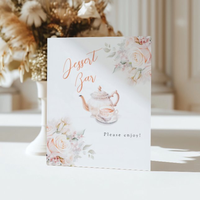 Elegant Rose Bridal Tea Party Dessert Bar Pedestal Sign (Creator Uploaded)