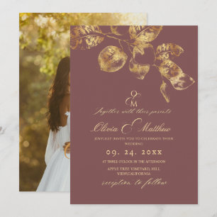 Elegant Rose Brown Pantone Gold Wedding Invitation