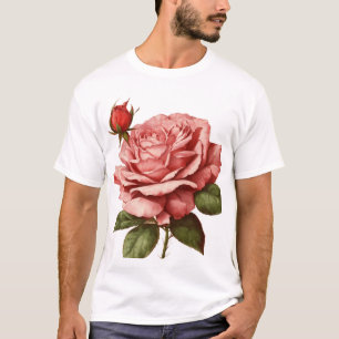 "Elegant Rose & Bud Blossom – A Timeless Vintage T-Shirt