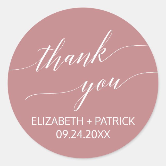 Elegant Rose Calligraphy Thank You Wedding Favour Classic Round Sticker (Front)