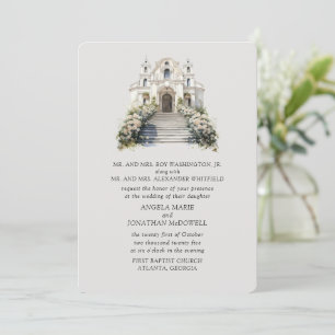Elegant Rose Chapel Wedding Invitation