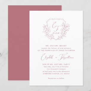 Elegant Rose Cherry Blossom Monogram Script Crest  Invitation
