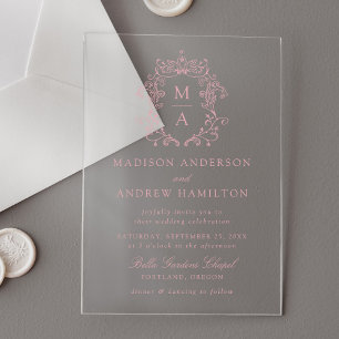 Elegant Rose Chinoiserie Victorian Floral Wedding Acrylic Invitations