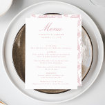 Elegant Rose Chinoiserie Victorian Floral Wedding Menu<br><div class="desc">Elevate your wedding reception with our Elegant Rose Chinoiserie Floral wedding menu. Designed with graceful dusty rose pink calligraphy on a clean white background, this menu is fully customisable with your names, wedding date, and menu details. The reverse side features a gorgeous dusty rose and white Chinoiserie floral pattern, adding...</div>