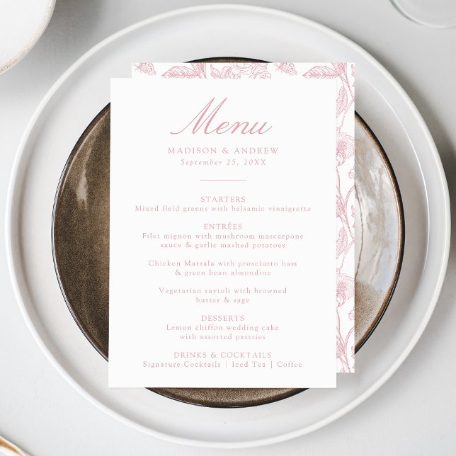 Elegant Rose Chinoiserie Victorian Floral Wedding Menu (Creator Uploaded)