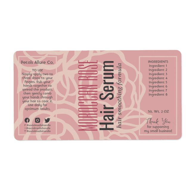 Elegant Rose Coral Pink Dropper Bottle Labels (Front)