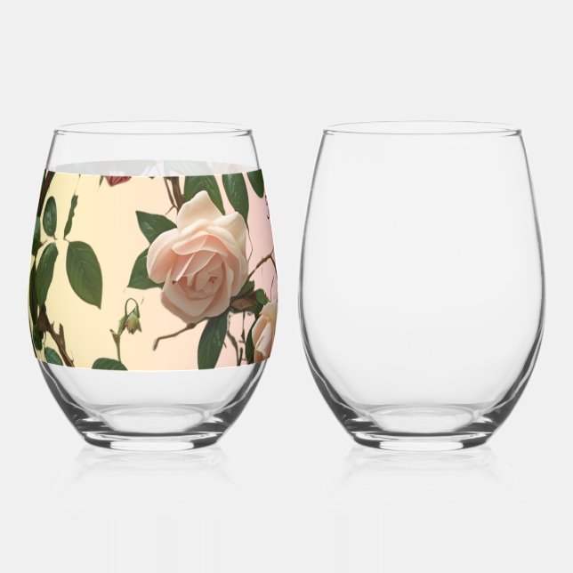 Elegant Rose Covered Master the Kitchen  Stemless Wine Glass (Front)