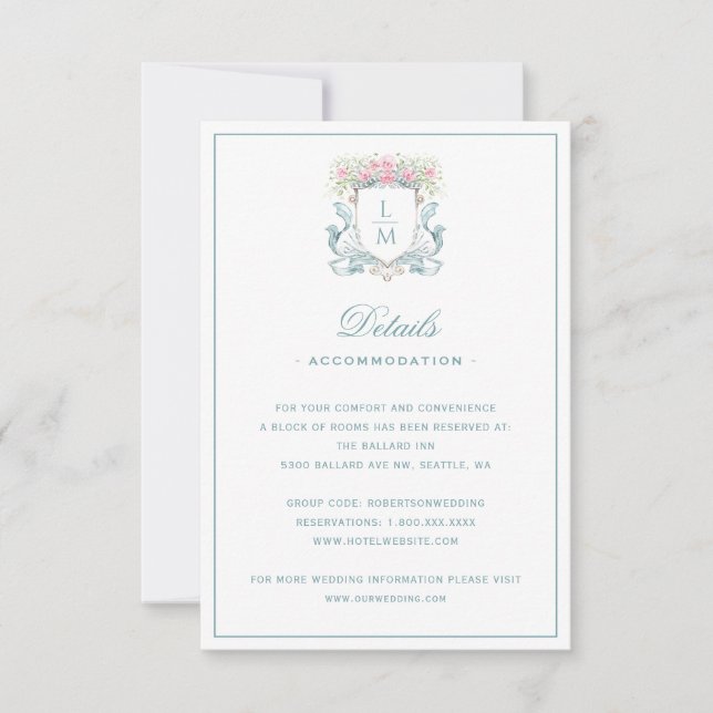 Elegant Rose Crest w/ Bow Details Enclosure Card (Front)