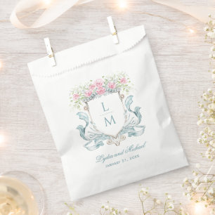 Elegant Rose Crest w/ Bow Monogram Wedding Favour Bags