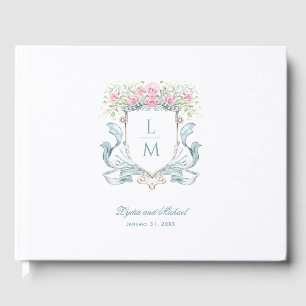 Elegant Rose Crest w/ Bow Monogram Wedding Guest Book