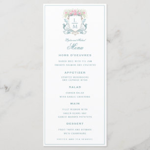 Elegant Rose Crest w/ Bow   Monogram Wedding  Menu