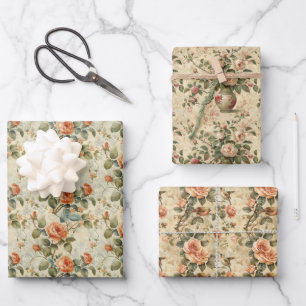 Elegant Rose Decoupage Design Collection Wrapping Paper Sheet