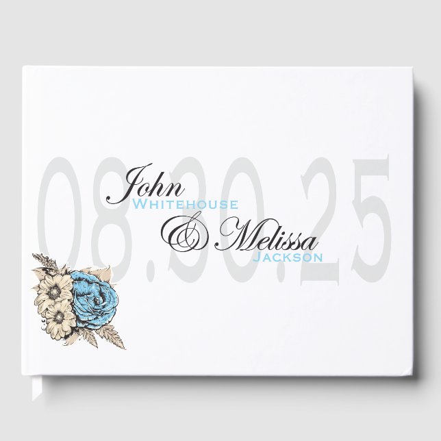 Elegant rose design with script names guest book (Front)