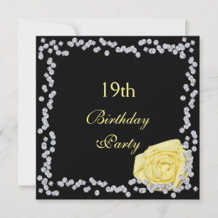 Elegant Rose & Diamonds 19th Birthday Invitation
