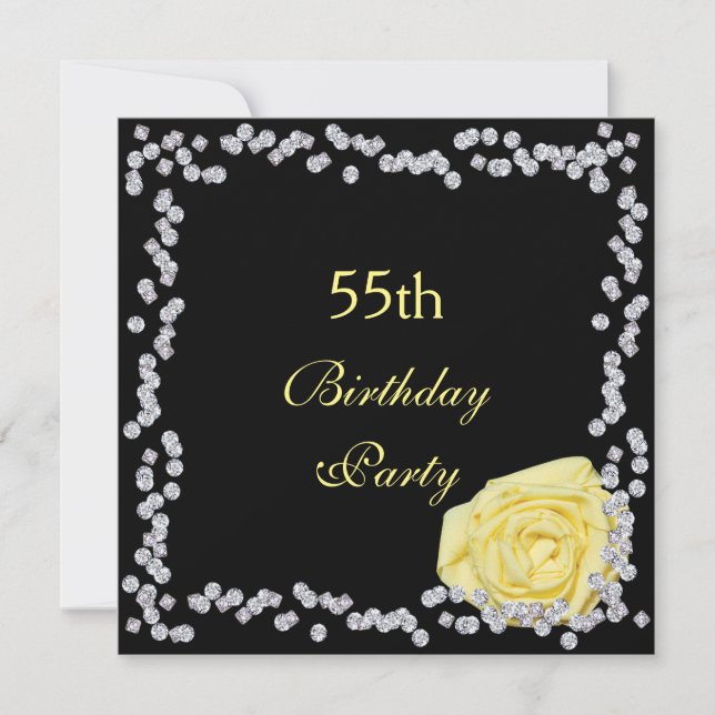 Elegant Rose & Diamonds 55th Birthday Invitation (Front)