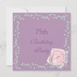 Elegant Rose & Diamonds 75th Birthday Invitation