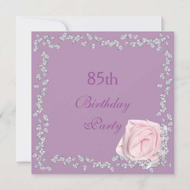 Elegant Rose & Diamonds 85th Birthday Invitation (Front)