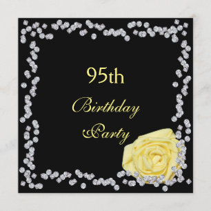 Elegant Rose & Diamonds 95th Birthday Invitation