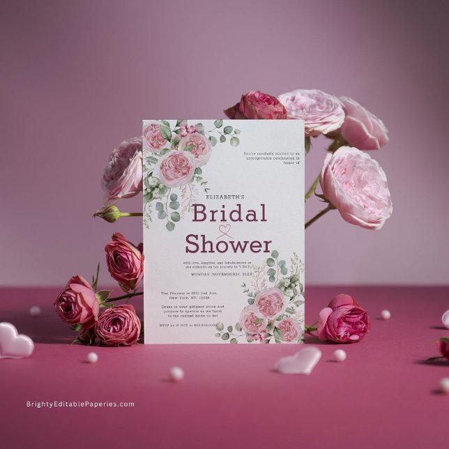 Elegant Rose & Eucalyptus wreath Bridal Shower  Invitation (Embrace timeless elegance with our Floral Wreath Bridal Shower Invitation)