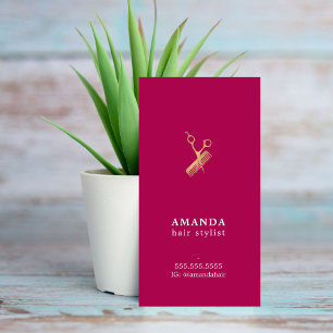 Elegant Rose Faux Gold Scissors Comb Hairstylist Business Card