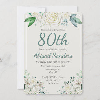 Elegant Rose Floral 80th Birthday Party Any Age Invitation