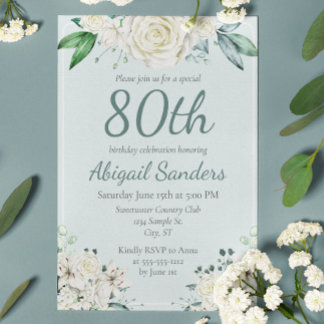 Elegant Rose Floral 80th Birthday Party Any Age Invitation