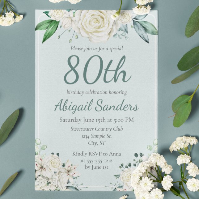 Elegant Rose Floral 80th Birthday Party Any Age Invitation (Creator Uploaded)