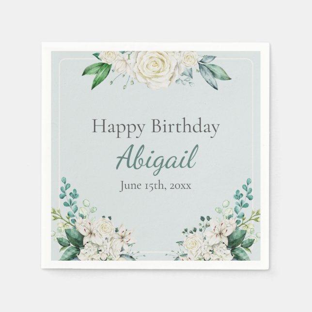 Elegant Rose Floral 80th Birthday Party Any Age Napkin (Front)