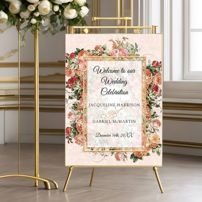 Elegant Rose Floral Blush Gold Welcome Wedding Poster (Creator Uploaded)