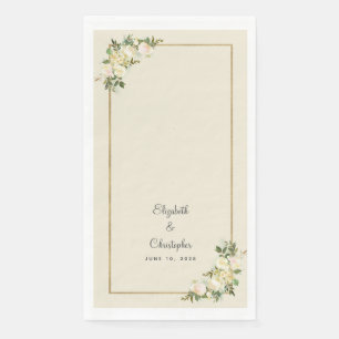 Elegant Rose Floral Gold Metallic Wedding Eggshell Napkin