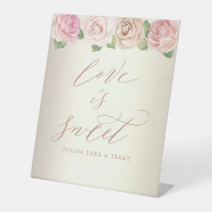 Elegant Rose Floral Love is Sweet Wedding Pedestal Sign