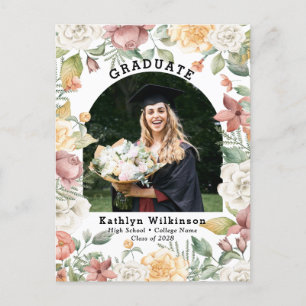 Elegant Rose Floral Photo Graduation Announcement  Postcard