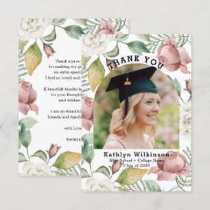 Elegant Rose Floral Photo Graduation Thank You 