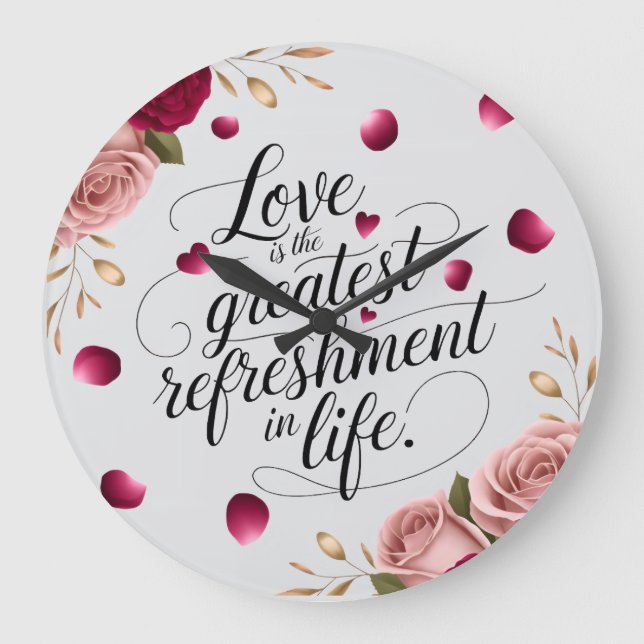 Elegant Rose Floral Quote Design Large Clock (Front)