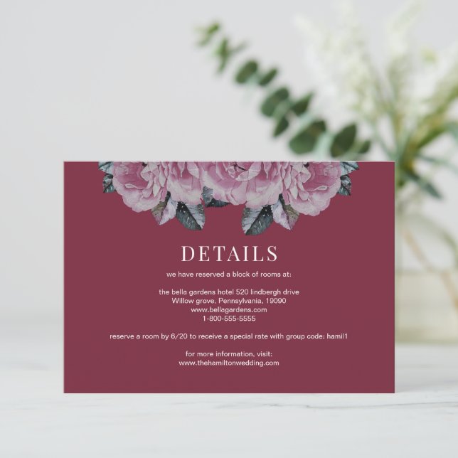 Elegant Rose Floral Wedding Details Enclosure Card (Standing Front)