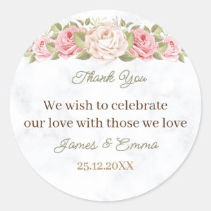 Elegant Rose Flower Custom Wedding Classic Round Sticker