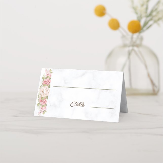 Elegant Rose Flower Custom Wedding Place Card (Front)