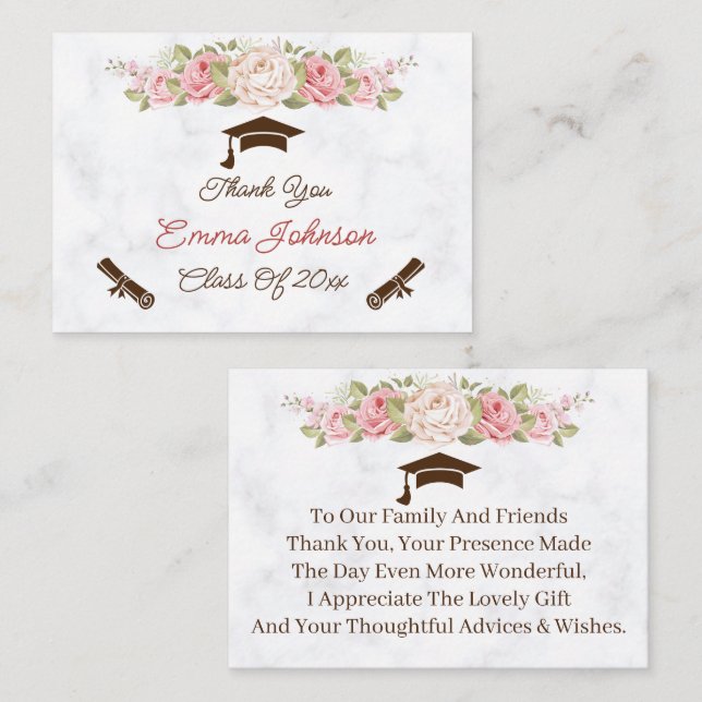 Elegant Rose Flower Custom Wedding Thank You Card (Front/Back)