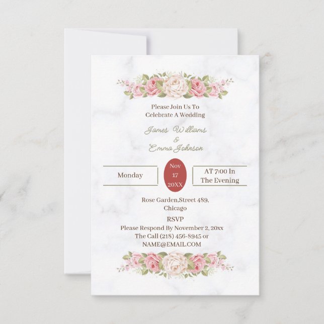 Elegant Rose Flower Customised Wedding Invitation (Front)