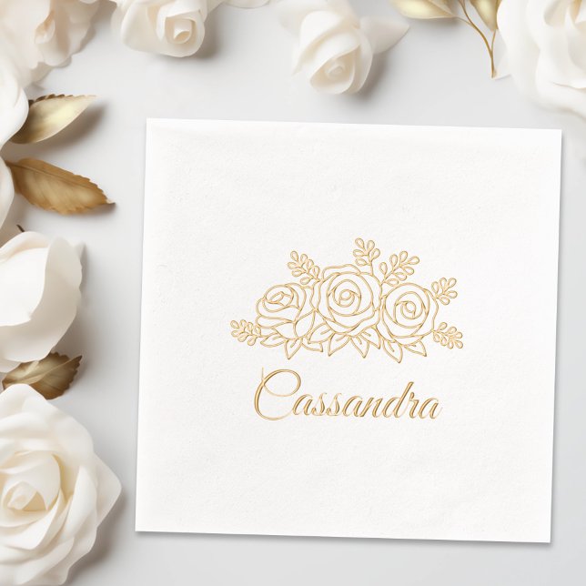 Elegant Rose Flowers Bouquet Custom Name Foil Napkins (Creator Uploaded)