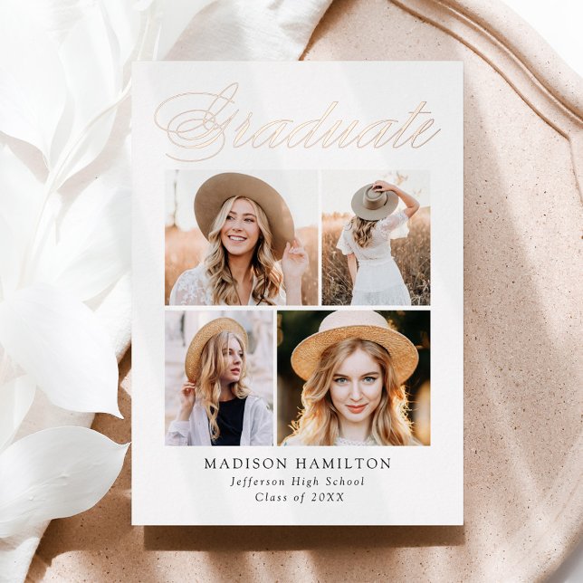 Elegant Rose Foil Script Graduation Announcement (Creator Uploaded)
