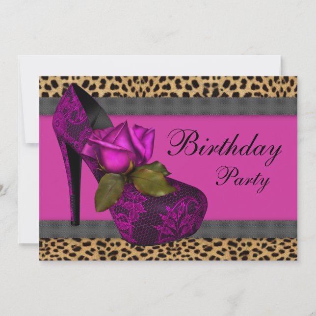 Elegant Rose Fuchsia Hot Pink Leopard Birthday Invitation (Front)
